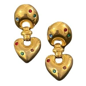 Vintage Susan Caplan Gold Plated Crystal Door Knocker Runway Earrings